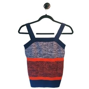BANANA REPUBLIC Sweater Tank Top, Striped Orange Blue, Summer Knit Petite XS EUC